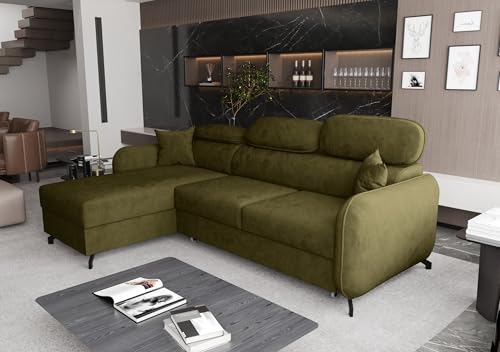 AXLIVING Ecksofa mit Schlaffunktion Ribella 5 L-Form 265cm, Samt in Olivgrün Links von AXLIVING