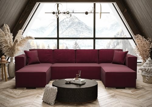 AXLIVING Ecksofa mit Schlaffunktion Vinoria U-Form 327 cm Farbe Bordeaux von AXLIVING