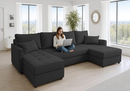 AXLIVING Ecksofas groß Dolceo 287 cm – Sofa anthrazit mit Schlaffunktion & Ottomane AXLIVING Ecksofas groß Dolceo 287 cm – Sofa anthrazit mit Schlaffunktion & Ottomane von AXLIVING
