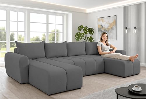 AXLIVING Ecksofas groß Ferrande 317 cm – Sofa dunkelgrau mit Schlaffunktion & Struktur von AXLIVING