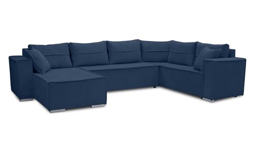 AXLIVING Ecksofas groß Lovere 314 cm – Sofa blau mit Schlaffunktion & Strukturstoff von AXLIVING