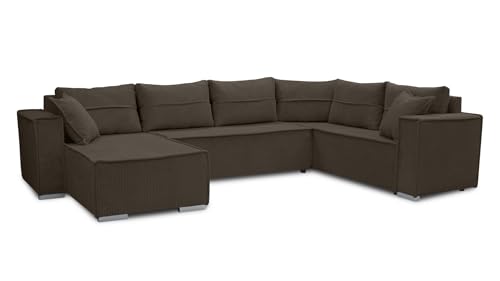 AXLIVING Ecksofas groß Lovere 314 cm – Sofa braun mit Schlaffunktion & Strukturstoff von AXLIVING
