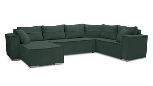 AXLIVING Ecksofas groß Lovere 314 cm – Sofa dunkelgrün mit Schlaffunktion & Struktur von AXLIVING