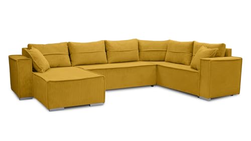 AXLIVING Ecksofas groß Lovere 314 cm – Sofa gelb mit Schlaffunktion & Strukturstoff von AXLIVING