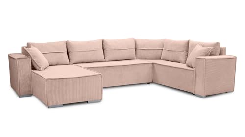 AXLIVING Ecksofas groß Lovere 314 cm – Sofa rosa mit Schlaffunktion & Strukturstoff von AXLIVING