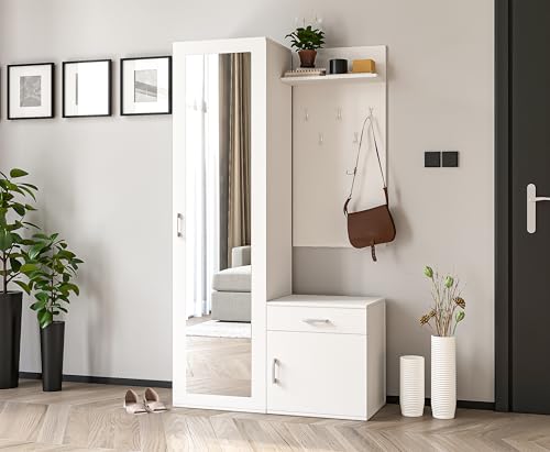 AXLIVING Flurgarderobe Weiß Modern Magnola 100cm Breite, mit Spiegel & Stauraum AXLIVING Flurgarderobe Weiß Modern Magnola 100cm Breite, mit Spiegel & Stauraum von AXLIVING