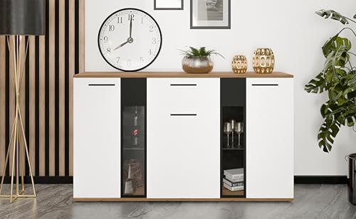 AXLIVING Formilo Sideboard Kommode Artisan Eiche Weiß matt 140,4 cm von AXLIVING