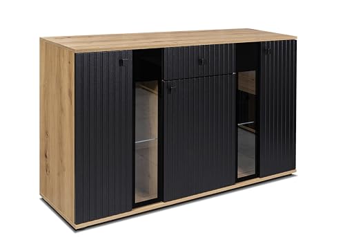 AXLIVING Formilo Sideboard Kommode Artisan Eiche schwarz Rillen 140,4 von AXLIVING