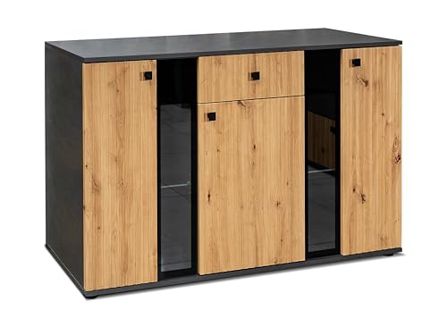 AXLIVING Formilo Sideboard Kommode grau Matera Artisan Eiche Rillen von AXLIVING