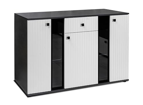 AXLIVING Formilo Sideboard Kommode grau Matera weiß Rillen 140,4cm von AXLIVING