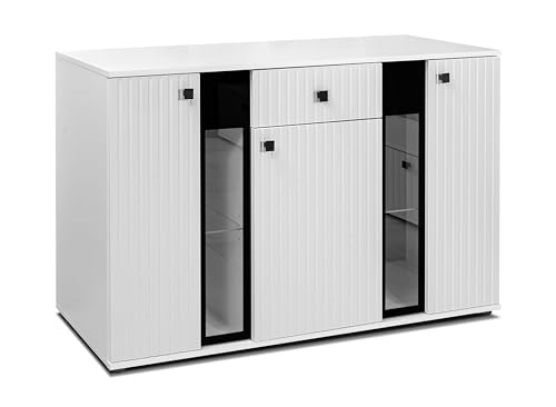 AXLIVING Formilo Sideboard Kommode weiß Rillen mit Schublade 140,4cm von AXLIVING