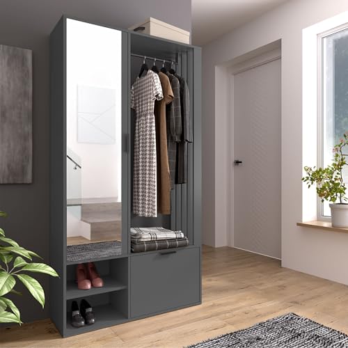 AXLIVING Garderobe Flur Milanoir 100 cm mit Spiegel Modern in Graphit AXLIVING Garderobe Flur Milanoir 100 cm mit Spiegel Modern in Graphit von AXLIVING