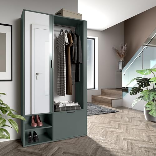 AXLIVING Garderobe Flur Milanoir 100cm mit Spiegel Modern Green Stone von AXLIVING