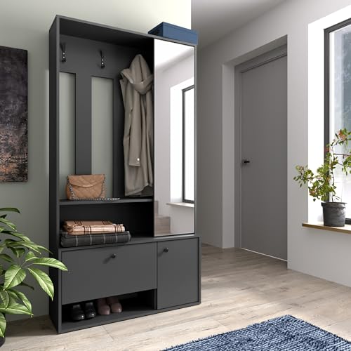 AXLIVING Garderobe mit Schuhschrank Tokessa 100cm mit Spiegel Graphit von AXLIVING