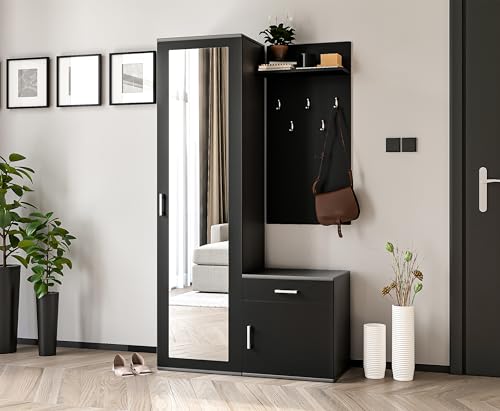 AXLIVING Garderobe mit Spiegel Magnola – 100 cm Breit, Grau & Schwarz von AXLIVING