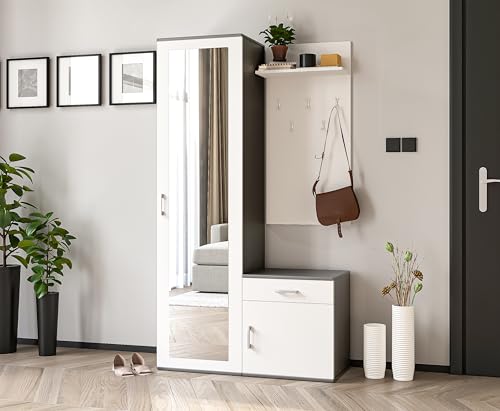 AXLIVING Garderobe mit Spiegel Magnola – 100 cm Breit, Grau & Weiß von AXLIVING