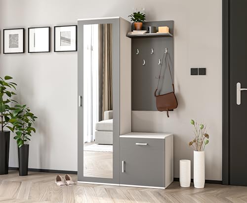 AXLIVING Garderobe mit Spiegel Magnola – 100 cm Breit, Weiß & Grau AXLIVING Garderobe mit Spiegel Magnola – 100 cm Breit, Weiß & Grau von AXLIVING