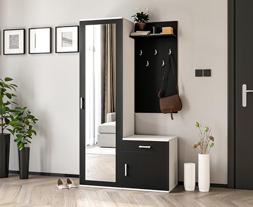AXLIVING Garderobe mit Spiegel Magnola – 100 cm Breit, Weiß & Schwarz AXLIVING Garderobe mit Spiegel Magnola – 100 cm Breit, Weiß & Schwarz von AXLIVING
