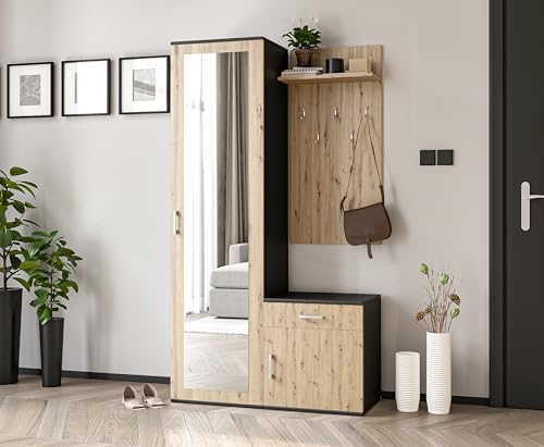 AXLIVING Garderobe mit Spiegel Magnola – 100cm breit Schwarz & Artisan von AXLIVING