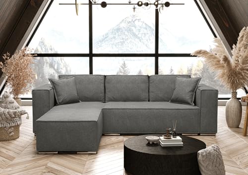 AXLIVING Grau Ecksofa mit Schlaffunktion Vinoria L-Form 255 cm Links von AXLIVING