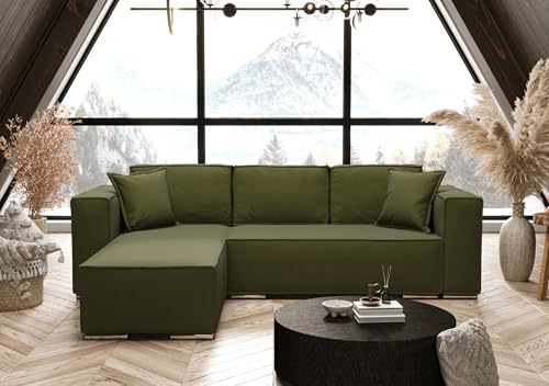 AXLIVING Grün Ecksofa mit Schlaffunktion Vinoria L-Form 255 cm Links von AXLIVING