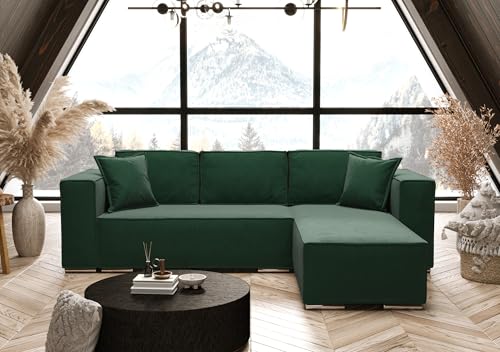 AXLIVING Grün Ecksofa mit Schlaffunktion Vinoria L-Form 255 cm Rechts von AXLIVING