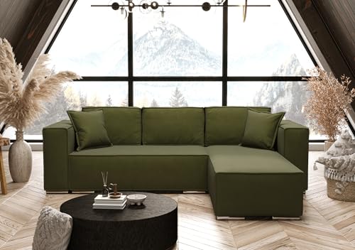 AXLIVING Grün Ecksofa mit Schlaffunktion Vinoria L-Form 255 cm Rechts von AXLIVING