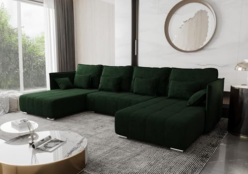 AXLIVING Grün U Form Sofa mit Schlaffunktion Florinna 345cm von AXLIVING