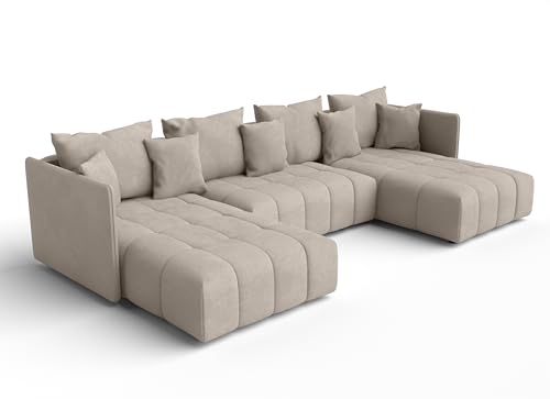 AXLIVING Hellbraun Sofa U Form mit Schlaffunktion Veliro U, 345 cm von AXLIVING