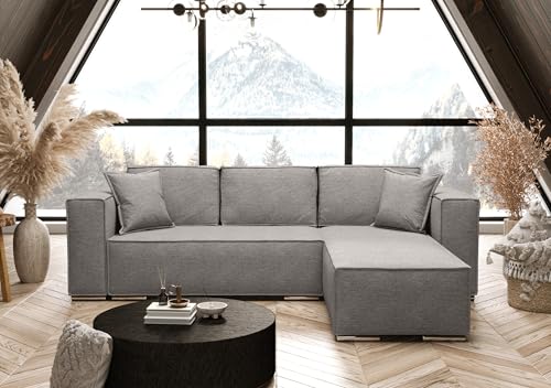 AXLIVING Hellgrau Ecksofa mit Schlaffunktion Vinoria L-Form 255 cm Rechts von AXLIVING