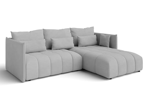 AXLIVING Hellgrau Ecksofa mit Schlaffunktion und Bettkasten Cosmova von AXLIVING