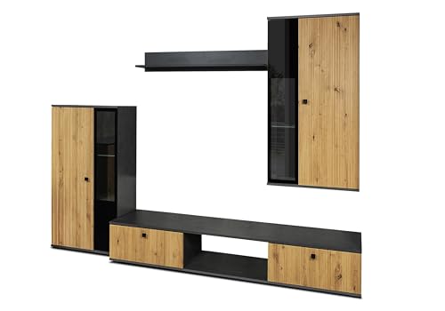 AXLIVING Hochwertige Wohnwand Formilo 240 cm – Matera & Artisan mit Lamellen von AXLIVING