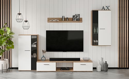 AXLIVING Hochwertige Wohnwand Formilo 240 cm – Modern in Eiche Artisan Weiß von AXLIVING