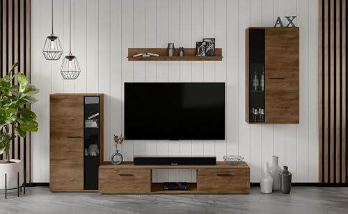 AXLIVING Hochwertige Wohnwand Formilo 240 cm – Modern in Lefkas Eiche von AXLIVING