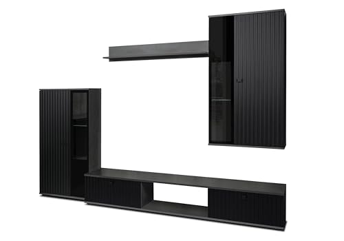 AXLIVING Hochwertige Wohnwand Formilo 240 cm Modernes Design in Matera/Schwarz von AXLIVING