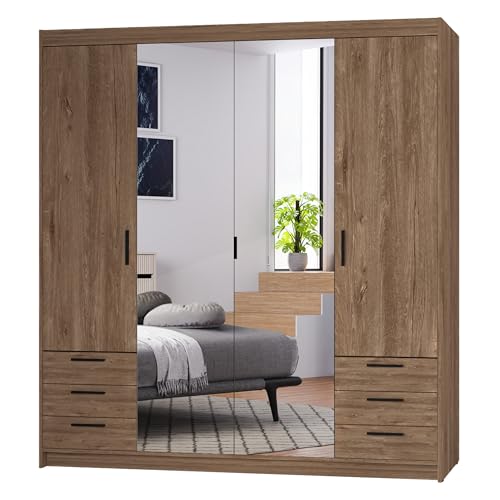 AXLIVING Kleiderschrank mit Spiegel Eiche Lefkas Storicos 4D6S 176,3 von AXLIVING