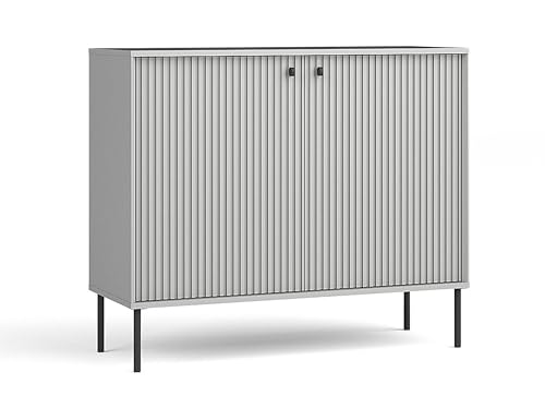 AXLIVING Kommode Grau Irelis 105 cm Schwarz Griffe Modern von AXLIVING
