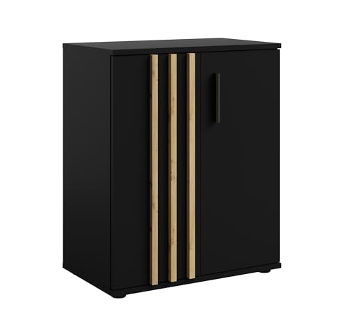 AXLIVING Kommode Schmal Turell 2D – 60 cm breit, Schwarz mit Lamellen von AXLIVING