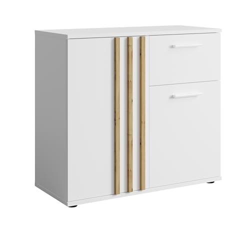 AXLIVING Kommode mit Schublade „Turell 2D1SZ“ – 80 cm Weiß von AXLIVING