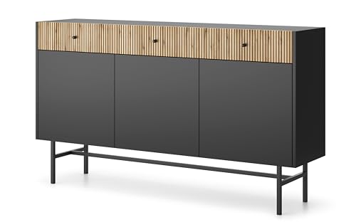 AXLIVING Kommode modern Dinley 155 cm Schwarz mit Eiche-Riffel-Fronten AXLIVING Kommode modern Dinley 155 cm Schwarz mit Eiche-Riffel-Fronten von AXLIVING