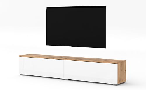 AXLIVING Lowboard 3x100cm Loriano TV Board Eiche Wotan/weiß Hochglanz von AXLIVING