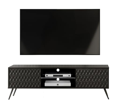 AXLIVING Lowboard TV Delvine 135 cm Schwarz – modernes TV Möbel Design von AXLIVING