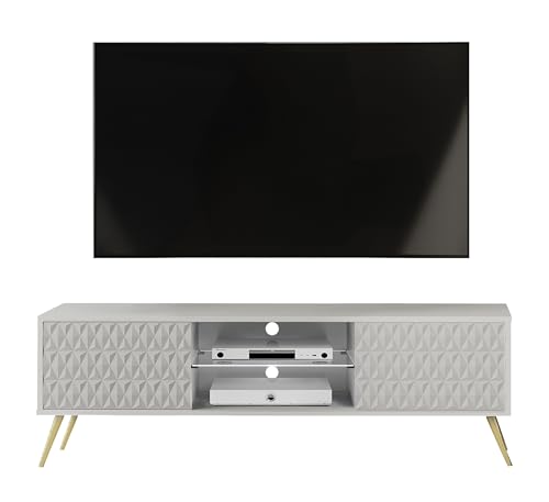 AXLIVING Lowboard TV Delvine 135 cm Weiß – mit goldfarbenen Füßen von AXLIVING