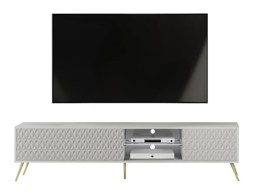 AXLIVING Lowboard TV Delvine 175 cm Weiß – mit goldfarbenen Füßen von AXLIVING