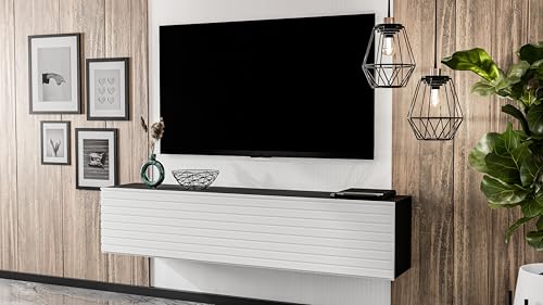 AXLIVING Lowboard ZIVOLLI 160 Lamellenfront TV-Hängeschrank Schwarz/Weiße Lamellen von AXLIVING