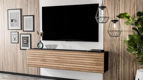 AXLIVING Lowboard ZIVOLLI 160 Lamellenfront TV-Hängeschrank Schwarz/Wotan Lamellen von AXLIVING