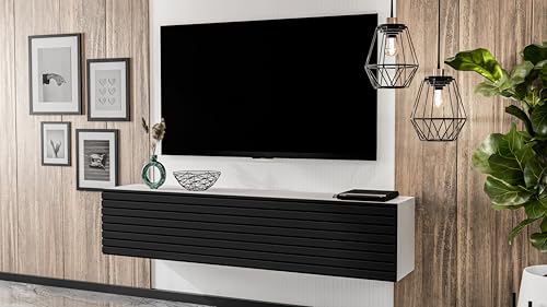 AXLIVING Lowboard ZIVOLLI 160 Lamellenfront TV-Hängeschrank Weiß/Schwarze Lamellen von AXLIVING