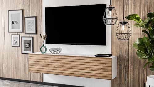 AXLIVING Lowboard ZIVOLLI 160 Lamellenfront TV-Hängeschrank Weiß/Wotan Lamellen von AXLIVING