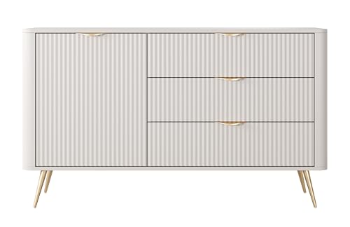 AXLIVING Modern Schubladen Sideboard Vespasia 138 D3S – 138,2cm Beige von AXLIVING
