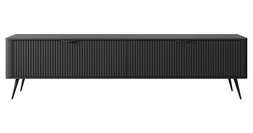 AXLIVING Moderner TV Lowboard Schwarz Matt Vespasia 200 2D – 200 cm von AXLIVING